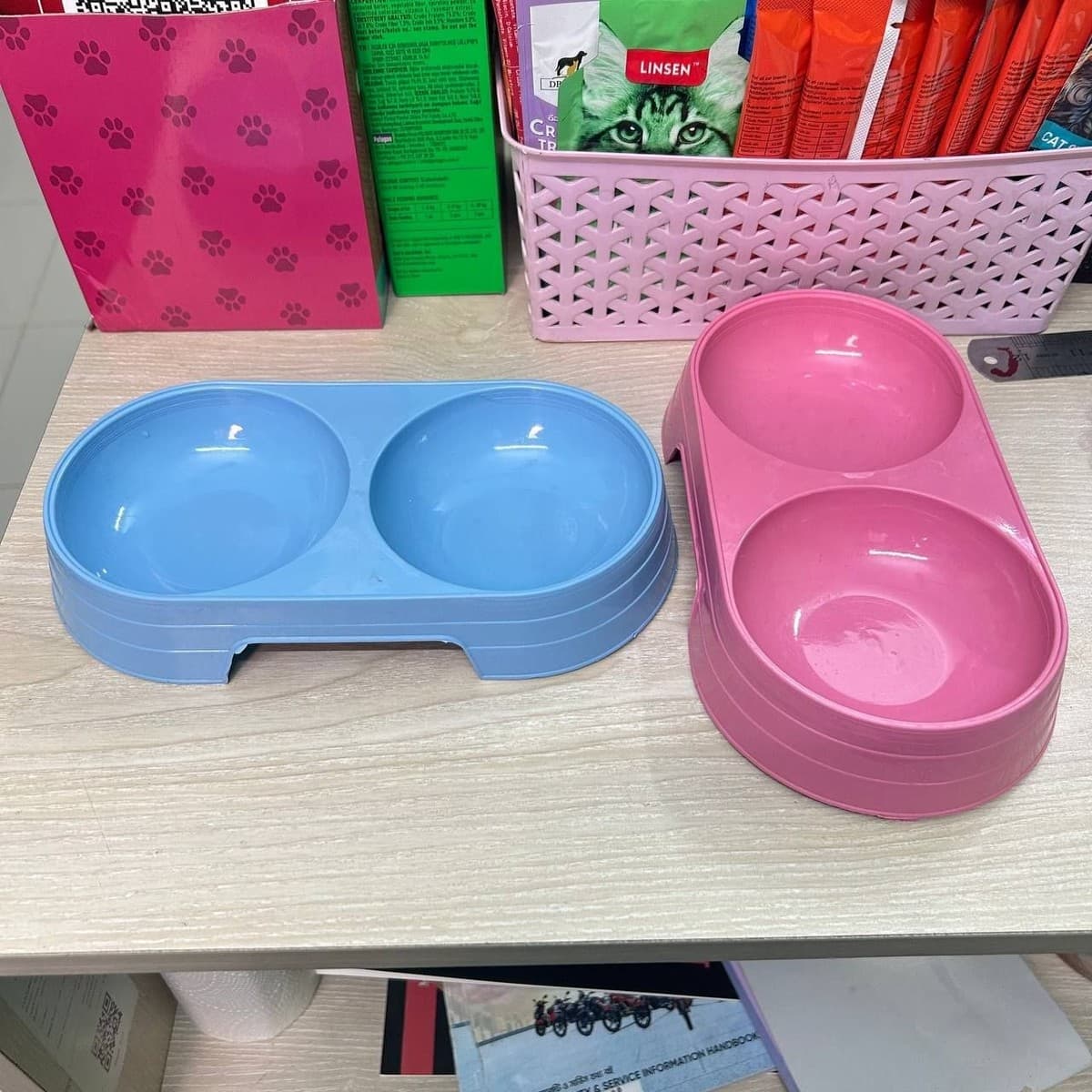 Regular Double Cat Food Bowl Plastic Made
