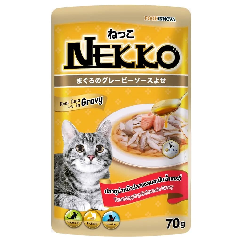 Nekko Pouch Real Tuna Topping Salmon in Gravy 70g