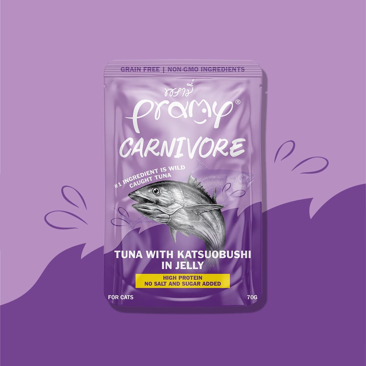Pramy Carnivore Pouch Tuna with Katsuobushi in Jelly for All Cats 70gm