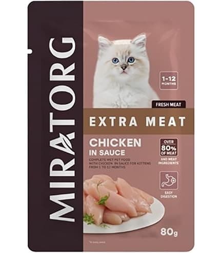 MIRATORG Extra Meat with Chicken in Sauce Kitten Wet Food Pouch 80g