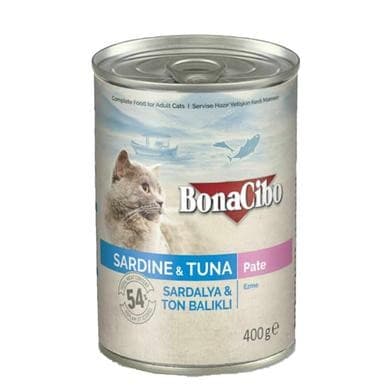 BonaCibo Canned Wet Adult Cat Food Sardine and Tuna Chunks In Jelly 400 gm