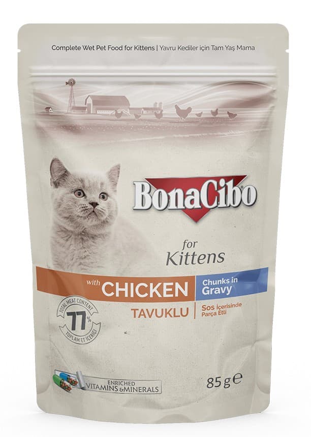 BonaCibo Kitten Wet Food Pouch - Chicken 85g