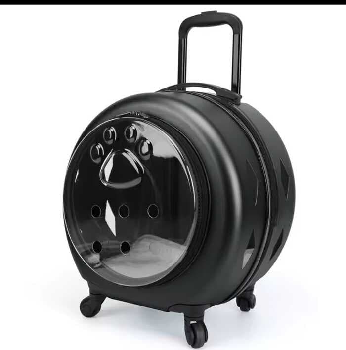 Portable Cat Carrying Bag Large Capacity Pet Carrier Travel Trolley Handbag with Wheels Black Color