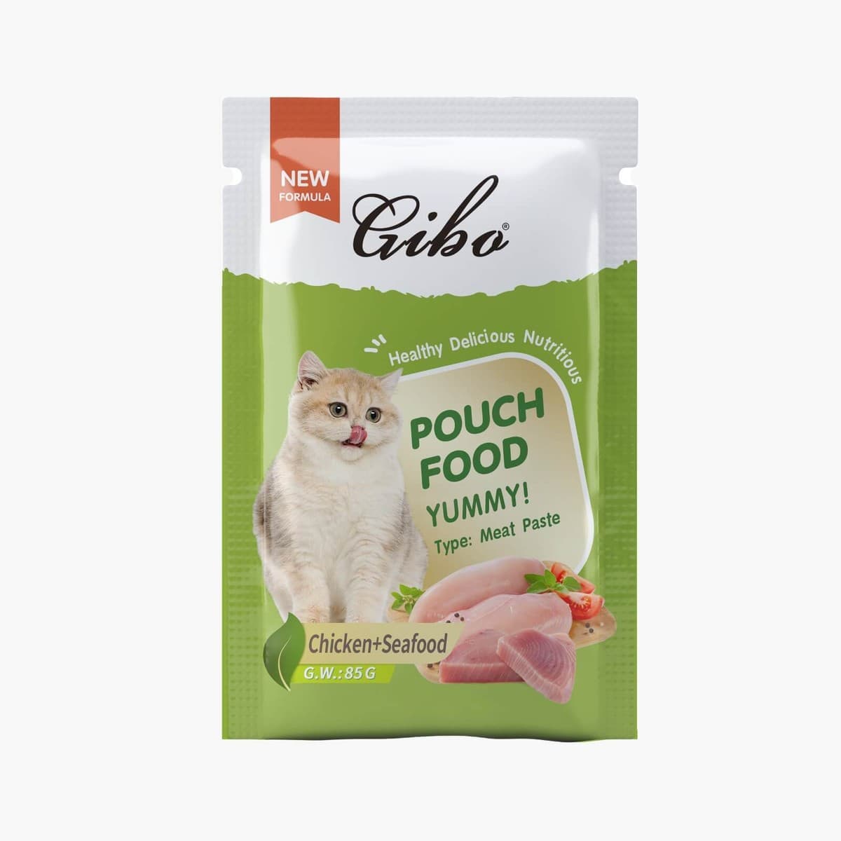 GIBO Cat Pouch Chicken and sea Food Flavor 85g (Meat Paste)