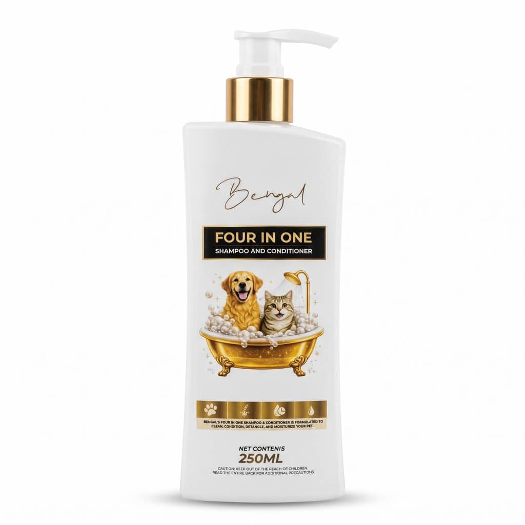 Bengal Four-in-One Pet Friendly Formula PH Balanced Shampoo (Shampoo + Conditioner + Detangle + Moisturizer) - 250ml
