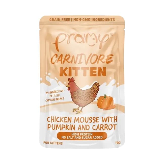 Pramy Carnivore Chicken Mousse with Pumpkin & Carrot Wet Food Pouch for Kittens (70gm)