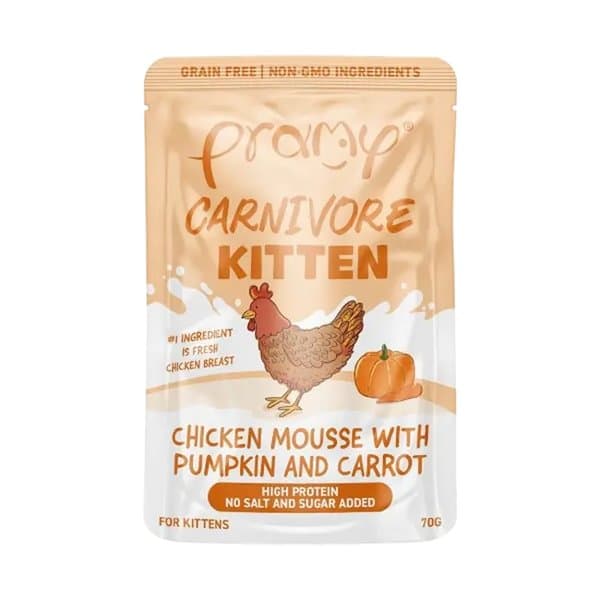 Pramy Carnivore Chicken Mousse with Pumpkin & Carrot Wet Food Pouch for Kittens (70gm)