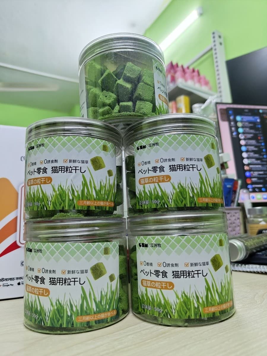 Cat Grass Cube With Omega 3 Fish Oil Enriched Cat Dry Treats 50 gm Jar