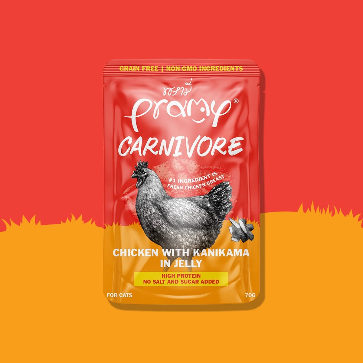 Pramy Carnivore Pouch Chicken with Kanikama in Jelly for All Cats 70gm