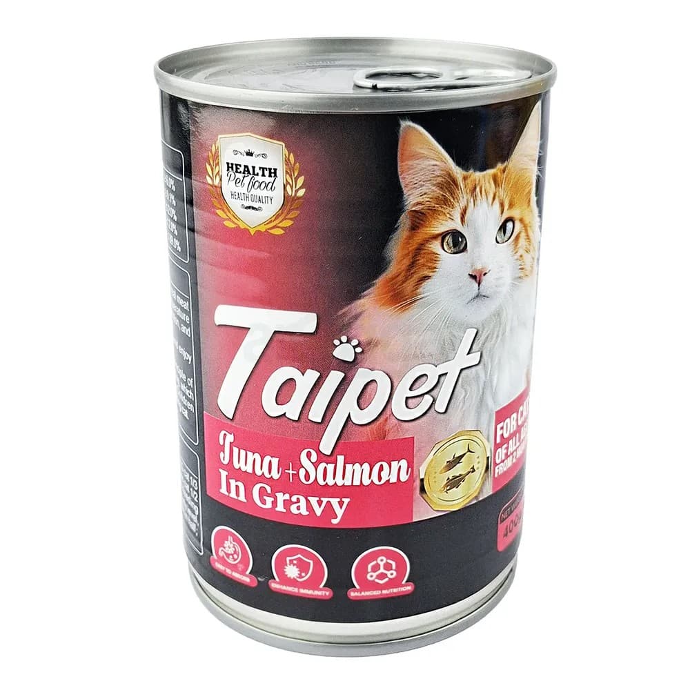 Taipet Can For All Cats From 2 Months Tuna And Salmon In Gravy 400gm