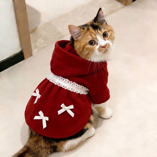 Red Hooded Winter Dress for Cats In BD || Warm Pet Clothing M/L/XL