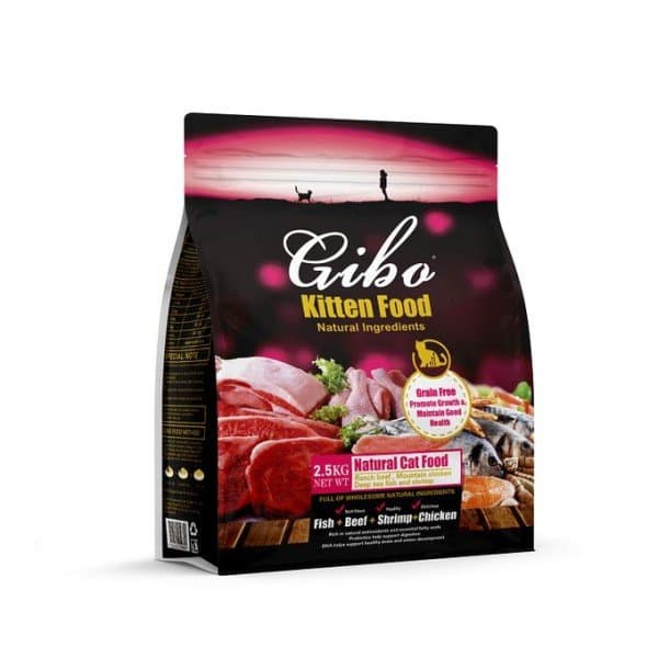 GIBO Grain Free Kitten Cat Food Fish, Beef, Shrimp & Chicken Flavor 2.5 kg