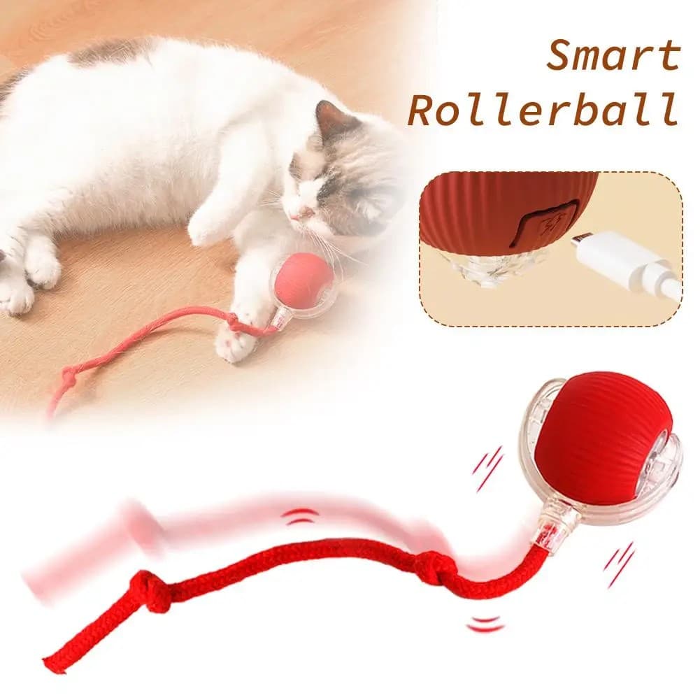 Smart Interactive Electric Automatic Rolling Teaser Toy Ball with Long Tail