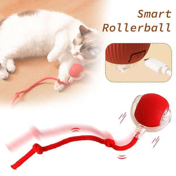 Smart Interactive Electric Automatic Rolling Teaser Toy Ball with Long Tail