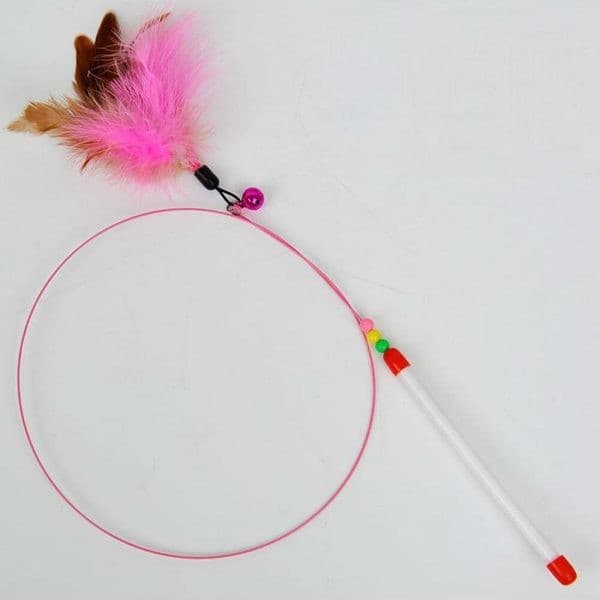 Round long Teaser Toy Stick with Feathers for Pets